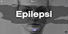 Svart-hvitt grafikk med nærbilde av et ansikt og teksten «Epilepsi».