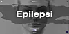 Svart-hvitt grafikk med nærbilde av et ansikt og teksten «Epilepsi».