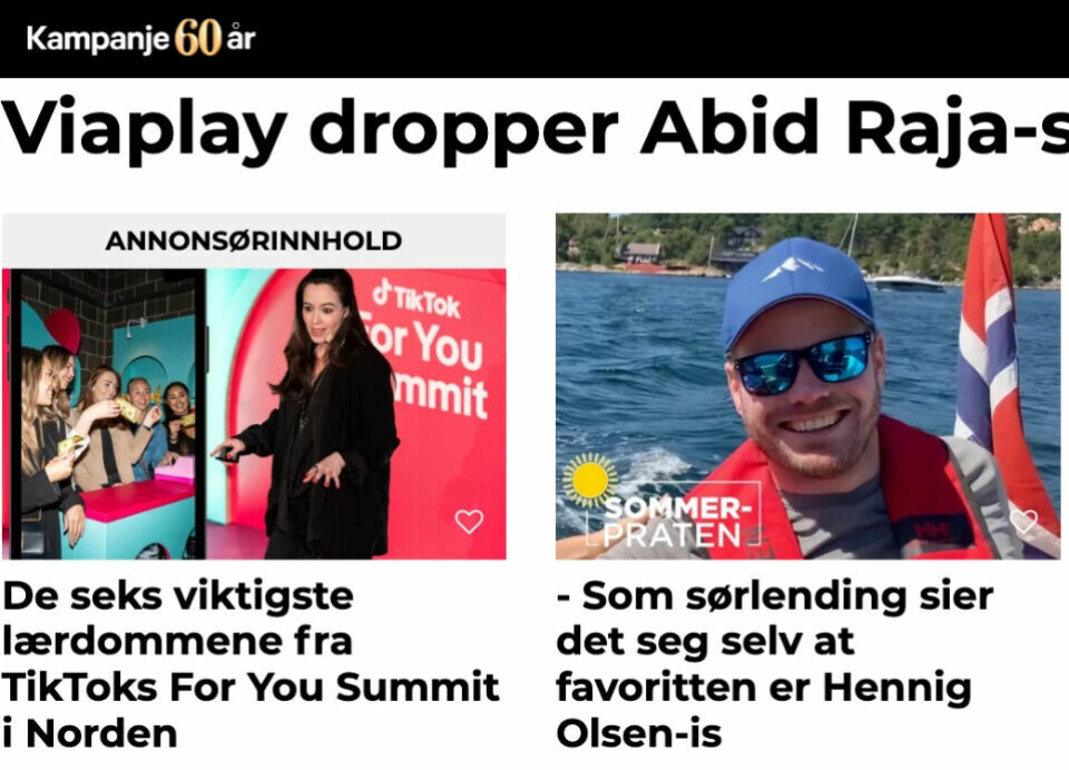 Artikkel i flyten på forsiden av Kampanje.com