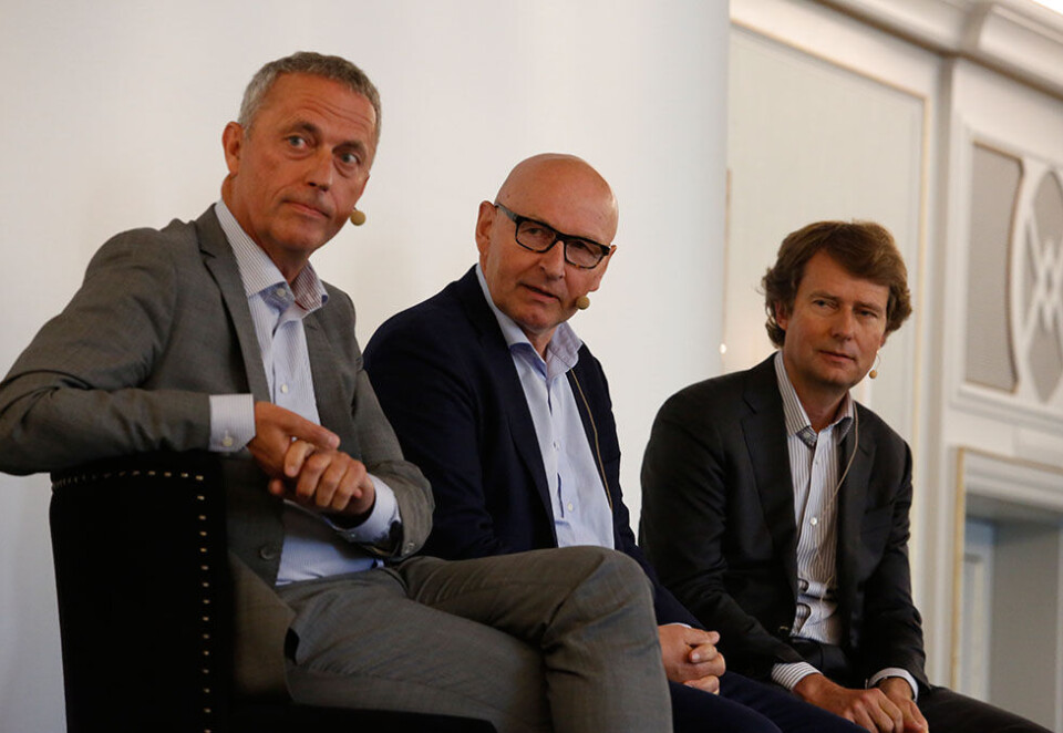 Møttes på Media Business: På Kampanjes Media Business møtte Are Stokstad sine konkurrenter og kanskje mulige samarbeidspartnere i Schibsted og Polaris Media. Her ved Didrik Munch og Per Axel Koch. Foto: Eivor Eriksen.