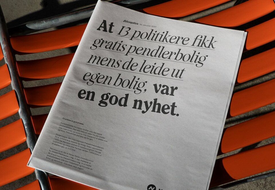 Gode nyheter: - Kampanjen hedrer journalistikkens betydning ved å vise eksempler på oppslag man umiddelbart vil tenke på som negative, men som i et pressefrihetsperspektiv er gode nyheter, sier kundeansvarlig rådgiver i Anorak.