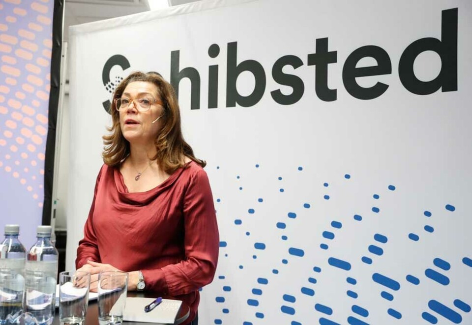 Svakere for medier: Konsernsjef Kristin Skogen Lund presenterte tallene for fjorårets fjerdekvartal i VG-bygget torsdag formiddag. Tallene viste at overskuddet i mediedivisjonen falt. Foto: Scanpix.