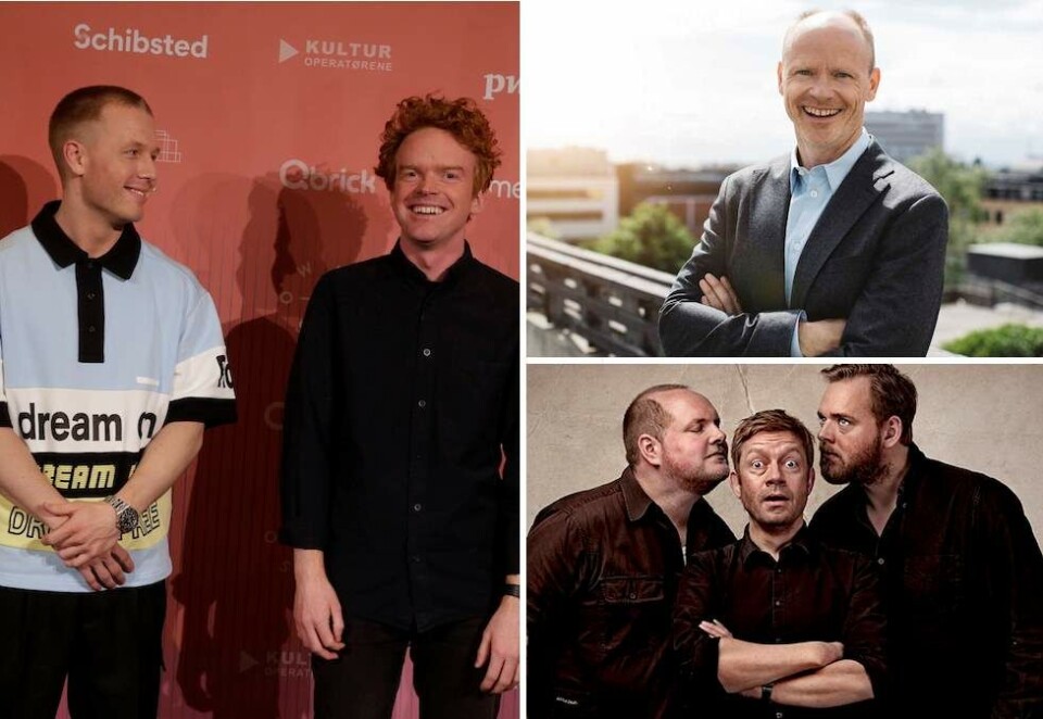 Kamp om profilene: Schibsted setter av et betydelig budsjett til sin nye satsing på brukerbetalt podkast med nysignereringer som Herman Flesvig og Mikkel Niva , Harald Eia og Steinar Sagen, Bjarte Tjøstheim og Tore Sagen kjent fra Radioresepsjonen. Men ikke alle har like stor tro på at satsingen skal betale seg. Foto: Eivor Eriksen/Schibsted/NRK
