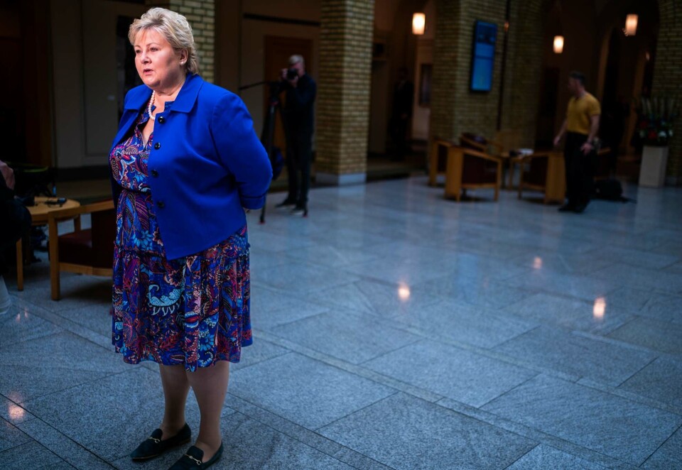 Statsministerkandidat: Erna Solberg er fortsatt Høyres statsministerkandidat, men meningene er delte om hun bør stille, til tross for frifinnelse fra Økokrim. Foto: NTB.