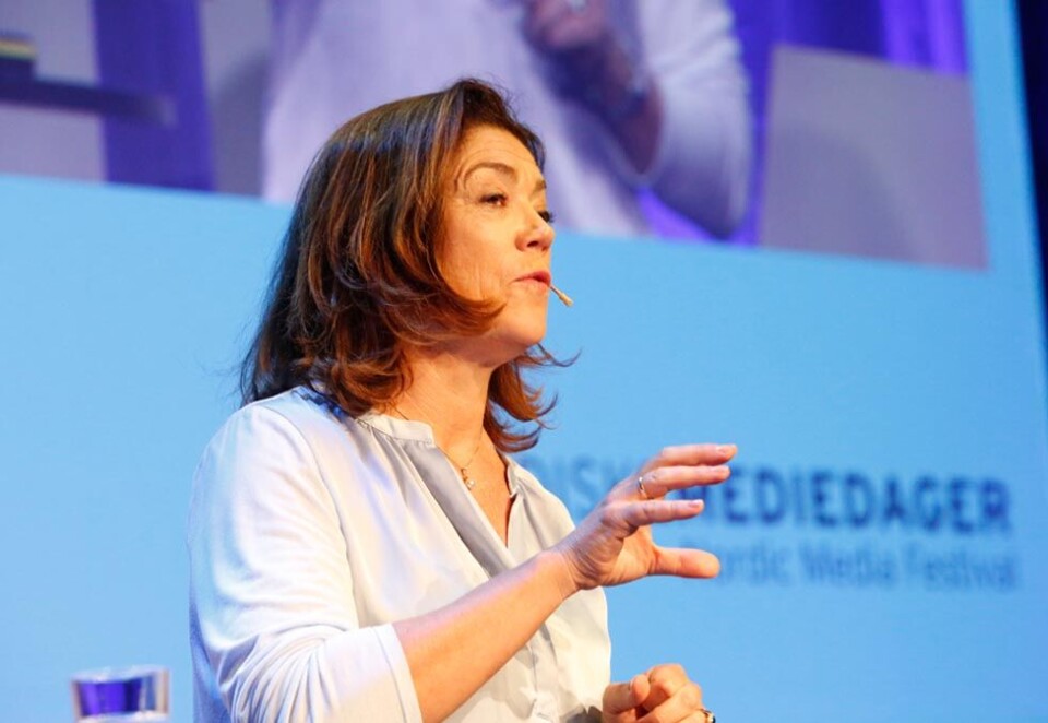 Har lagt en «game plan»: Under Nordiske Mediedager kunne Schibsted-sjef, Kristin Skogen Lund, fortelle om sin nye «game plan». Det kan saktens trenges for tilbakemeldingene fra medieselskapene så langt i 2019, er at starten på det nye året ikke har vært noen fest. Foto: Eivor Eriksen.