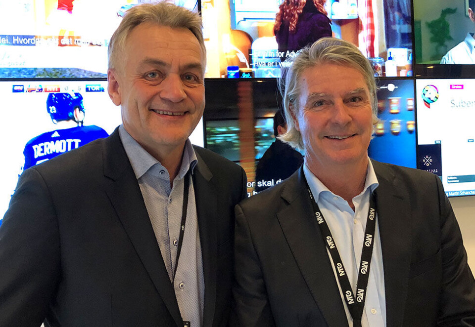 Bygger nytt medieselskap: TDC- og Get-sjef Gunnar Evensen (til venstre) sammen med sin rykende ferske kollega Morten Aass, som er norsk MTG-sjef. Foto: Dag Robert Jerijervi.