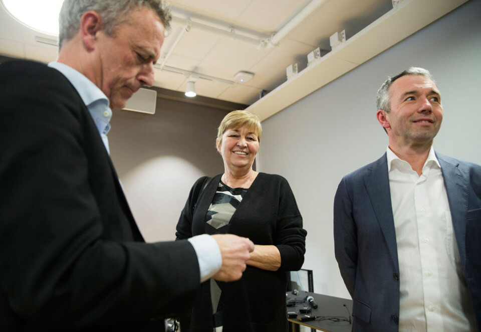 Deler ut millioner: Nylig kjøpte LO, anført av LO-leder Gerd Kristiansen, Media Avisenes Nyhetsbyrå (ANB) fra Amedia. Vedtaket fra LO-sekretariatet forutsetter at det skal utvikles et samarbeid om stoffutveksling mellom ANB og avisene. Foto: NTB Scanpix.