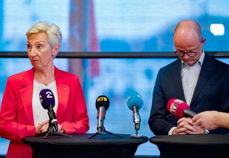 Lite imponert over LO: Kjell Terje Ringdal som til daglig underviser i retorikk og politisk kommunikasjon mener LO har kommet dårligst ut av de stridende partene i den pågående storstreiken. Her møter LO-leder Peggy Hessen Følsvik og NHO-leder Ole Erik Almlid pressen for å fortelle om bruddet i forhandlingene. Foto: Terje Pedersen/NTB