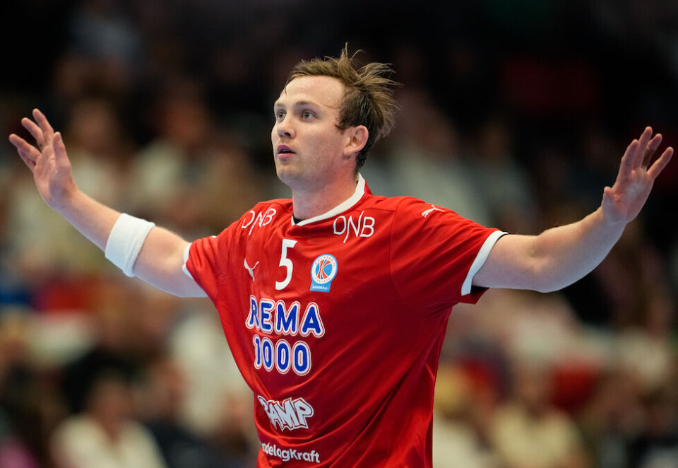 Fortsatt ingen avklaring: Kolstads Sander Sagosen under treningskampen i håndball mellom Kolstad og GOG i Kolstad Arena. Foto: Beate Oma Dahle / NTB