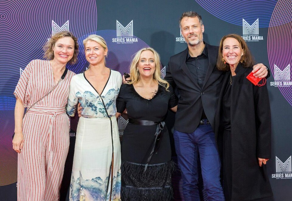 På internasjonal TV-scene: Monster-sjef Ingvild Daae (til høyre) med «Pørni»-gjengen på Series Mania i Frankrike denne uken. Fra venstre Cathrine Simonsen, Ida Håndlykken Kvernstrøm, Henriette Steenstrup, Bård Fjulsrud og Ingvild Daae.