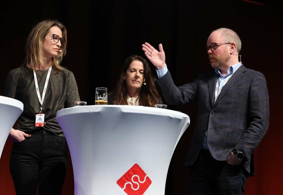 Blir utfordret: VG-sjef Gard Steiro blir utfordret av rådgiver og mediekritiker Eva Sannum på Skup-konferansen fredag. Hun mener det samlede medietrykket i Marius Borg Høiby-saken er for stort. Foto: Eivor Eriksen