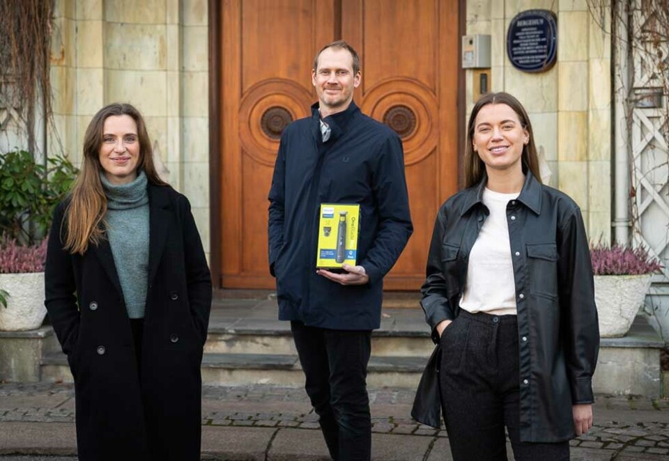 Skal jobbe med Philips: Her ser du teamet i OMD som skal jobbe med den nye kunden. Fra venstre ser du Guro Pedersen, Simen Ombustvedt og Martine Eliassen.