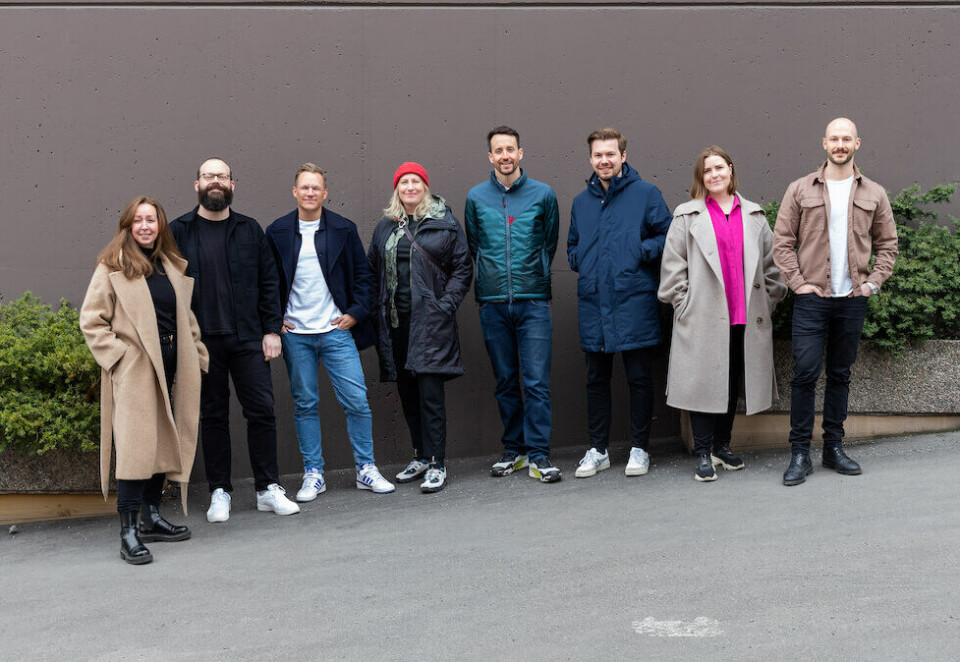 Nytt samarbeid: - De utfordrer, men vet også hva som faktisk er gjennomførbart, sier Klättermusens Ida Holmen om byrået.Fra venstre: Kari Wisbech (JCP PRAD), Christian Kruse (JCP PRAD), Lars Eia Kirkholm (JCP PRAD), Ida Holmen (Klättermusen), Gonz Ferrero (Kättermusen), Fredrik Lie (JCP PRAD), Victoria Allan (JCP PRAD) og Aleksander Steinsvik (JCP PRAD)