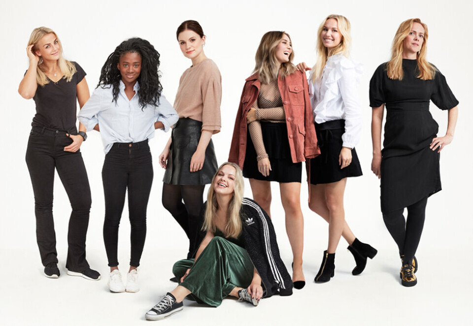 Egmonts nye kvinne-team: De Nye er en videreføring av den kjente og gamle merkevaren Det Nye. Pia Seeberg (fra venstre), Felicia Noelle Donkor, Mari Ruus, Silje Monssveen (sittende), Marie Wolla, Karine Thyness og Nina Lødemel skal lage redaksjonelt og kommersielt innhold. Foto: Rasmus Kongsøre.