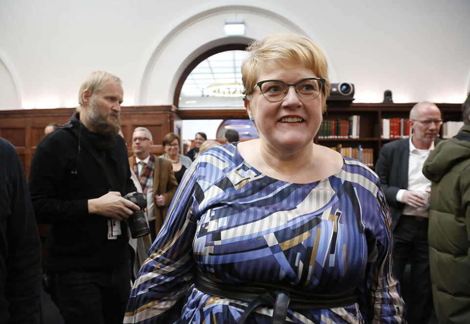 Vil binde strømmetjenestene: Trine Skei Grande vil få strømmetjenestene til å lage mer norskprodusert innhold. Her avbildet da hun presentere forslaget på Nasjonalbiblioteket i Oslo. Foto: Eivor Eriksen.