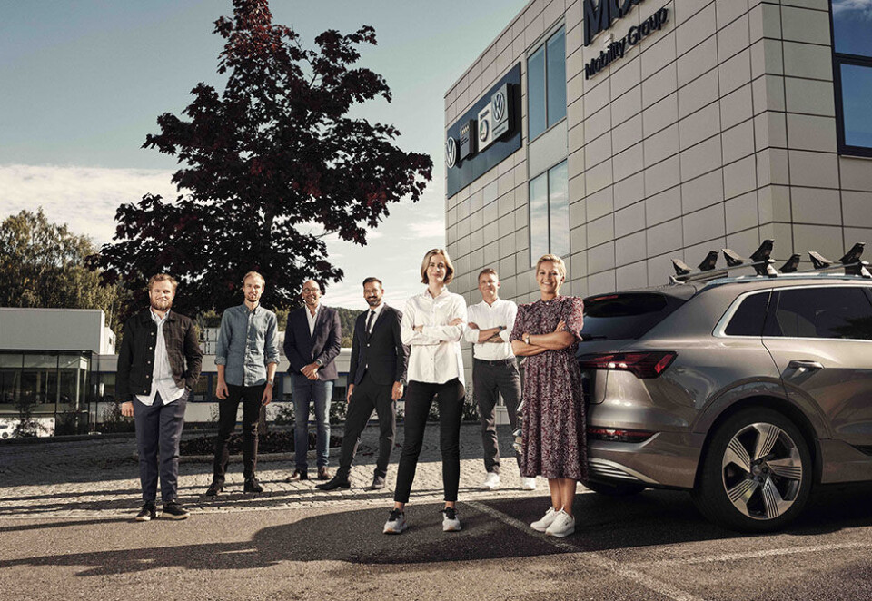 Nytt samarbeid: Fra venstre: Tobias Helgesen (Møller Mobility Group), Ville Sivonen (Isobar), Michael Legendre (Isobar), Martin Bonnor (Isobar), Charlotte Roppen (Isobar), Kim Motrøen (Møller Mobility Group) og Celin Vanay (Møller Mobility Group). Foto: Håkon Jørgensen