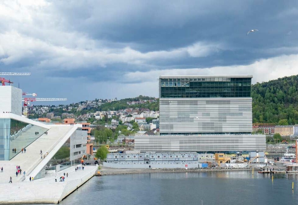 Åpner neste år: Det nye Munchmuseet skal åpne i 2020 og eventselskapet Gyro skal lage åpningsfest. Til venstre nærmeste nabo i Operahuset. Foto: Paul Kleiven/NTB scanpix