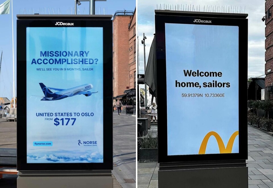 Har kastet seg rundt: Både Norse og McDonald's har kastet seg på nyhetens interesse når et mannskap på 4500 amerikanere inntar hovedstaden. Foto: Norse/McDonald's