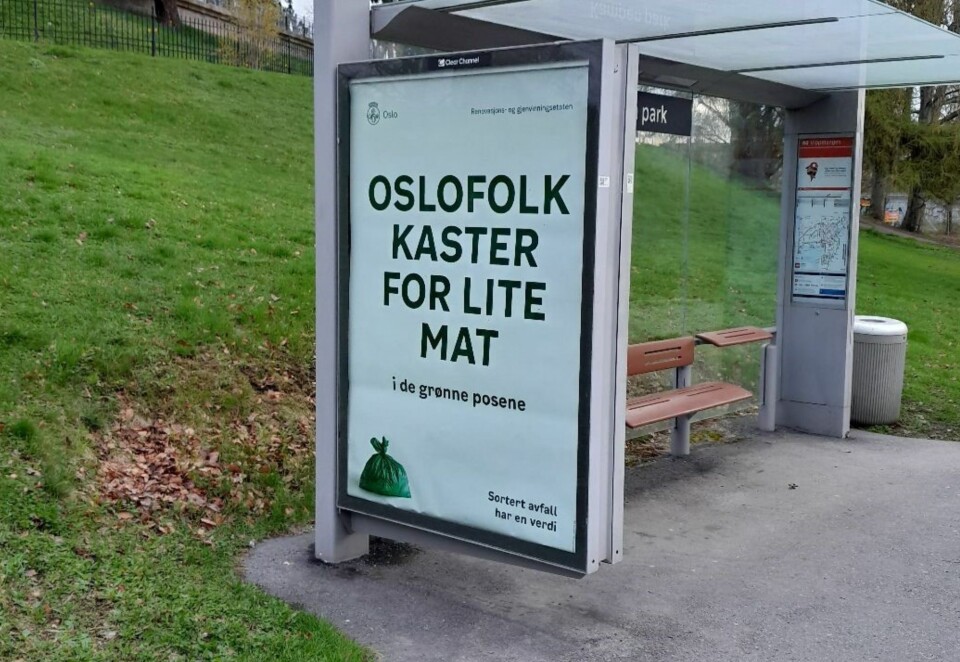Blir kastet for lite mat..: ... i de grønne posene er budskapet i Renovasjons- og gjenvinningsetatens nye kampanje. Foto: Try