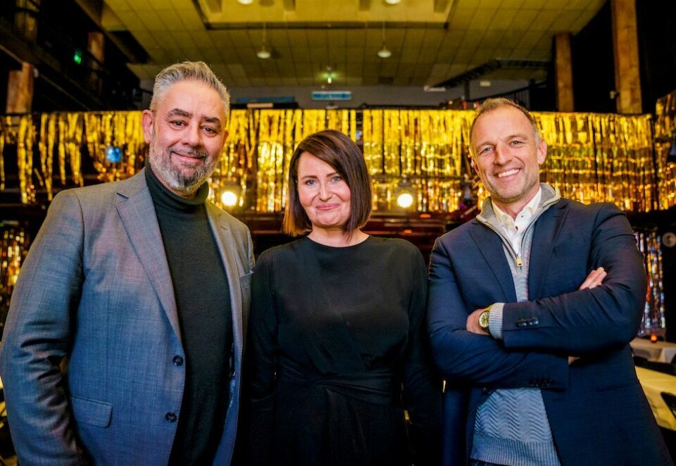 OL-lag: Kenneth Fredheim, Line Andersen og Tom Stiansen dekker alpint-sendingene til Discovery under OL i Beijing. Her under Discoverys lansering av vinterens og vårens programmer på TVNorge, discovery+ og Discoverys kanaler. Foto: Stian Lysberg Solum/NTB
