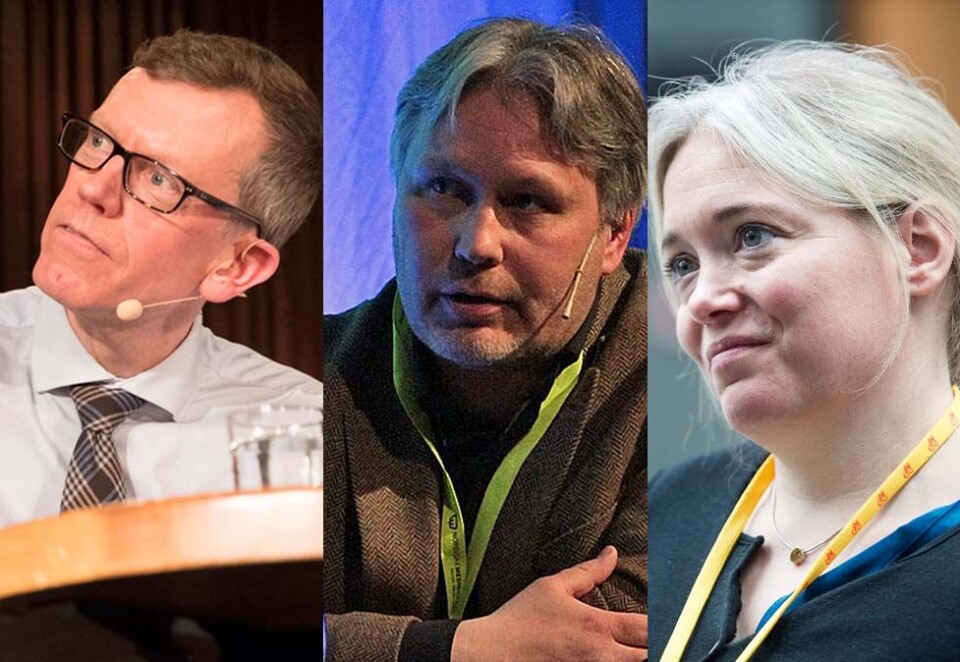 Holder liv i valgkampen: Tre av kommentatorene som er mest flinke til å holde temperaturen oppe i valgkampen er Aftenpostens Kjetil B. Alstadheim, Nordlys' Skjalg Fjellheim og VGs Tone Sofie Aglen. - Dette hadde jeg ingen anelse om, sier en av dem, sier Aglen til Kampanje. Foto: NTB