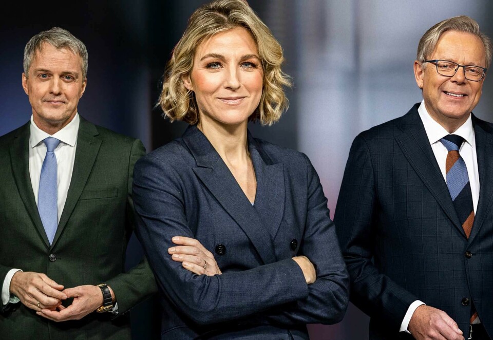 Kritisk: Medieforsker Tellef Raabe mener at de store nedskjæringene i TV 2 vil få store konsekvenser for kanalens konkurransekraft. Her er TV 2s nyhetsankere Sturla Dyregrov, Guri Solberg og Arill Riise. Foto: TV 2