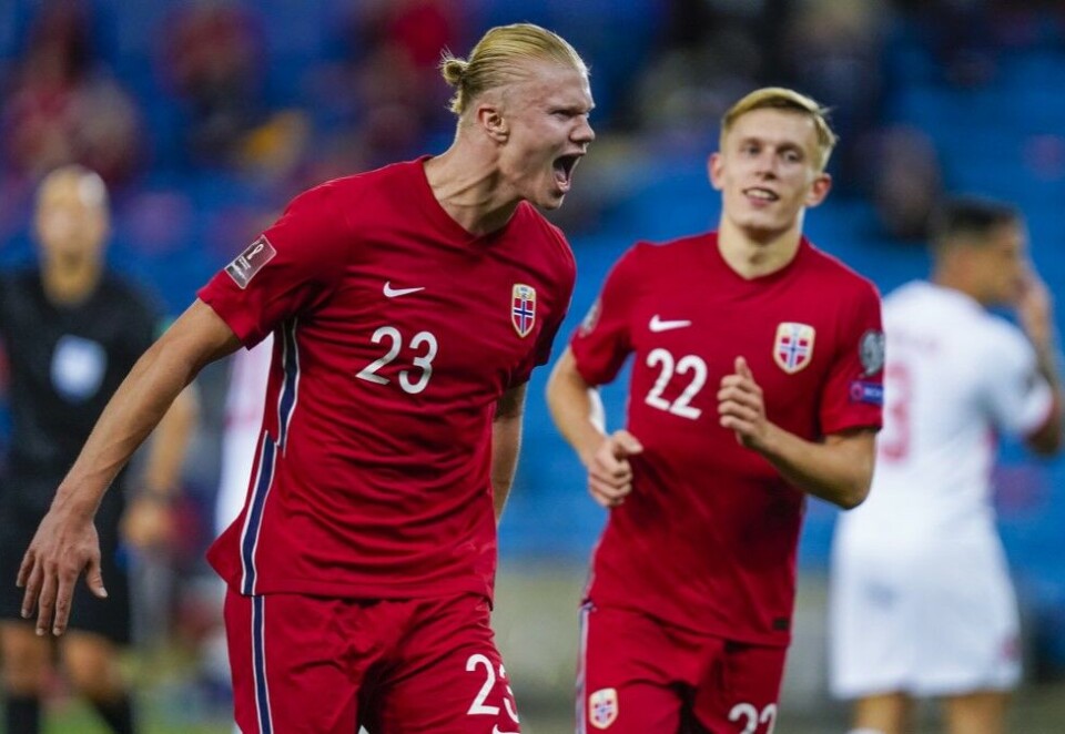 Tre mål: Erling Braut Haaland scoret tre mål mot miniputtnasjonen Gibraltar. Foto: Håkon Mosvold Larsen / NTB.