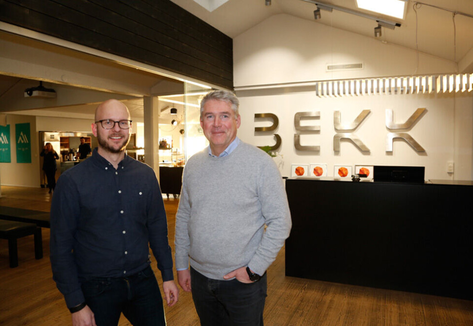 Håper på et normalår: Selv om 2020 ble et veldig bra år finansielt for Bekk, så skulle administrerende direktør Olav Folkestad (t.h) gjerne sett at utgiftsposten var høyere. Her er han avbildet sammen med leder for Bekk Interactive, Anders Christensen. Foto: Eivor Eriksen