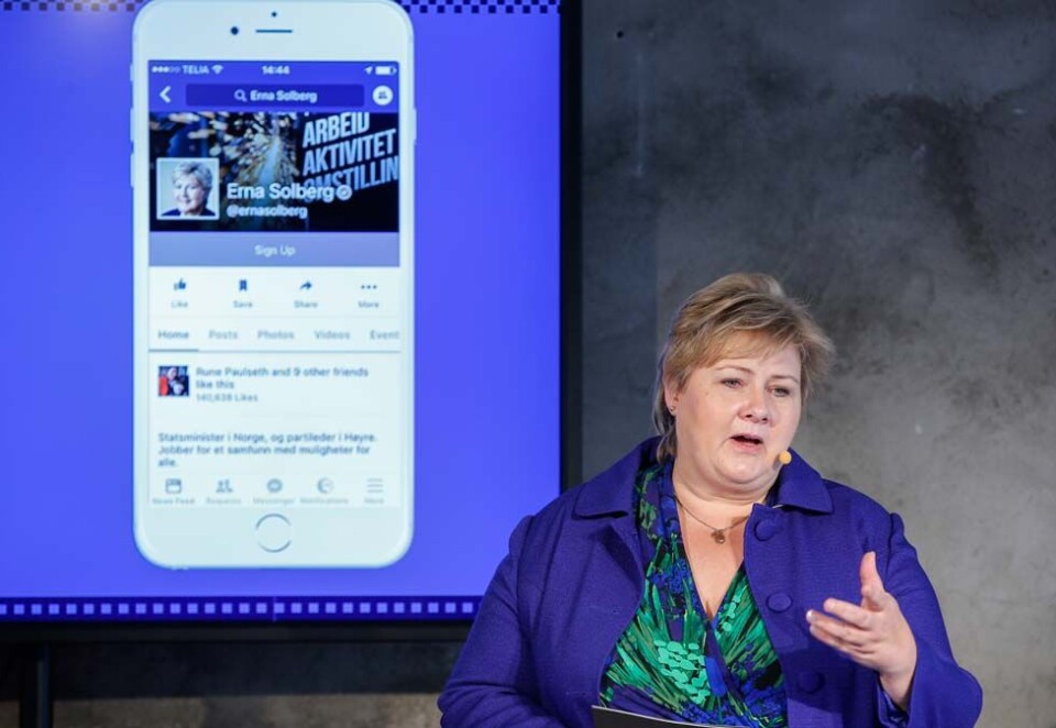 Åpnet Facebook-kontor: Tilbake i 2016 åpnet daværende statsminister Erna Solberg Facebook-kontoret i Oslo. Foto: NTB