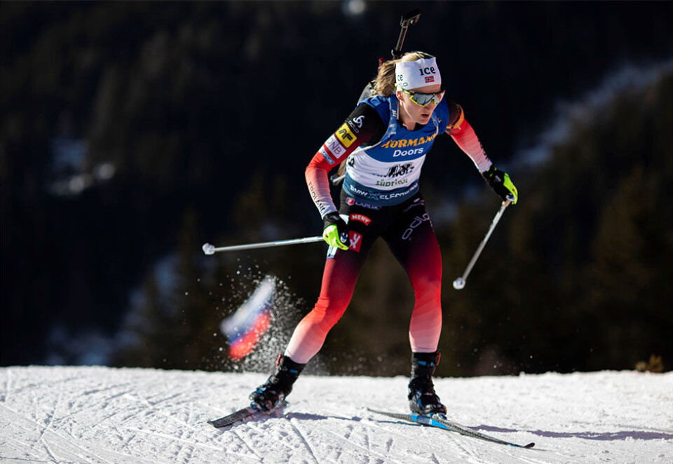 Marte Olsbu Røiseland i Antholz, Italia i år. Foto: Manzoni/NordicFocus