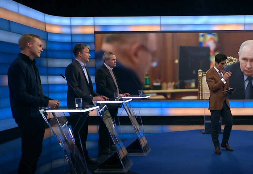 Debatten: Under tirsdagens sending av NRK-programmet Debatten ble USA, Russland og Ukraina diskutert. Det var imidlertid kun menn som deltok i sendingen. Foto: NRK