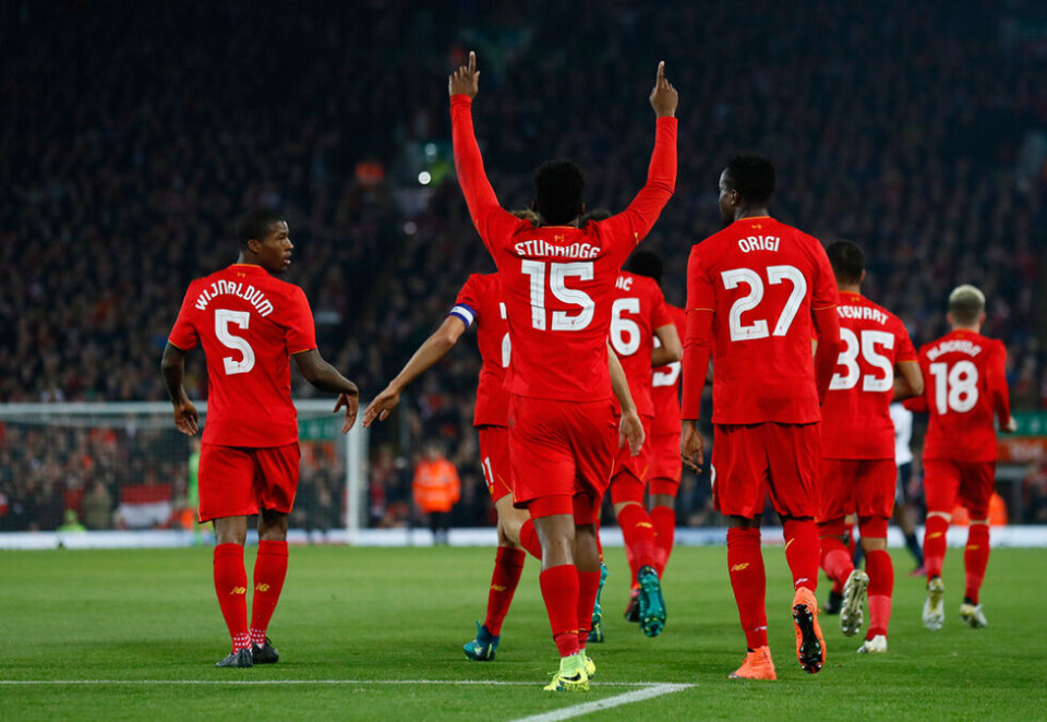 Mer jubel: Liverpool slo ut Tottenham i ligacupen tirsdag kveld. Satellitt-problemer gjorde at seerne gikk glipp av 25 minutter av kampen. Foto: Reuters.