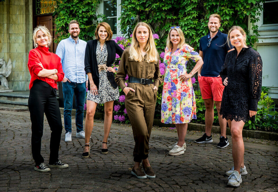 Klar for konferanse: Fra venstre: Leder av faggruppen, Martine Flatlie, Thomas Johansen, Masha Scekic, Janicke Holst Eckbo, Jannicke Josefsson-Ruud, Lars Hvinden (Schibsted) og Marianne Solheim.