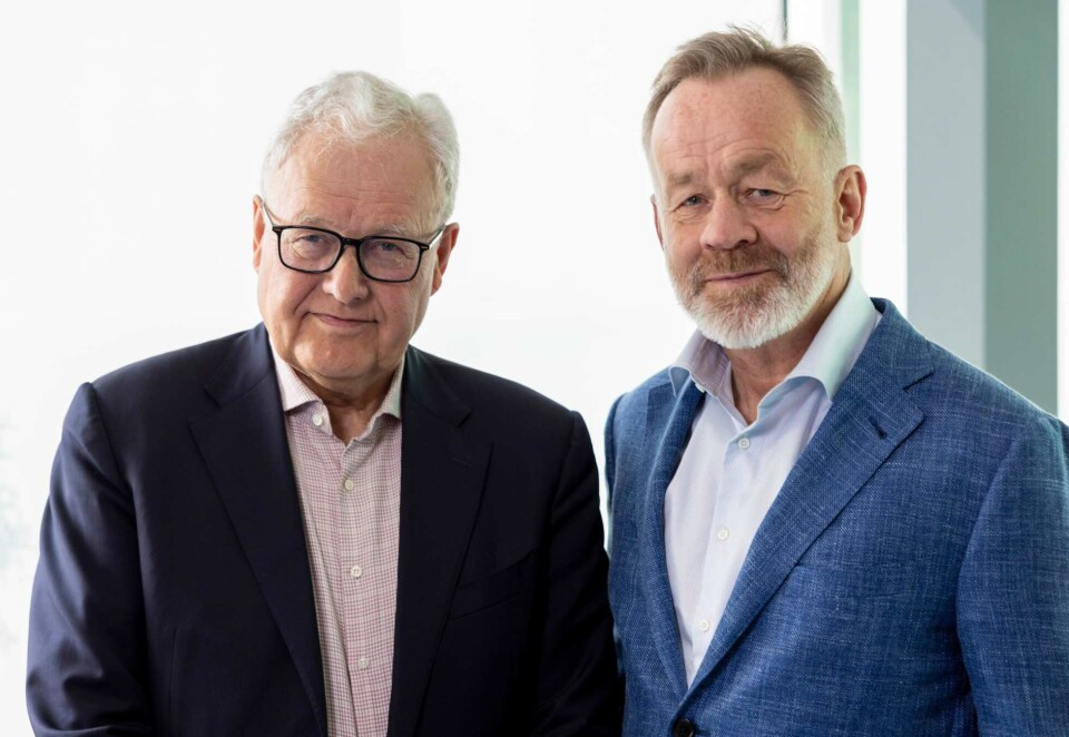 Konsernsjef: Konsernsjef Amund Djuve (t.h) i DN Media Group. Her sammen med Baard Haugen, konsernsjef i NHST Holding.