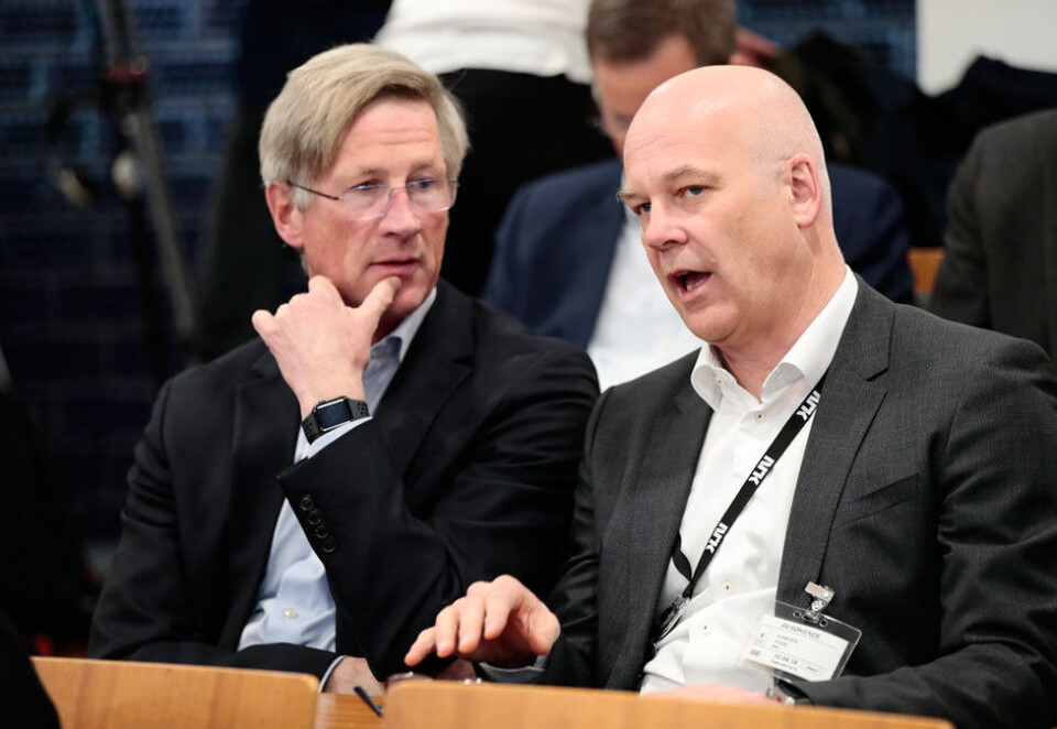 Må erstattes: Birger Magnus (t.v.), styreleder i NRK, må ut og finne Thor Gjermund Eriksens arvtaker. Eriksen har varslet at han vil fratre i løpet av 2022. Foto: Foto: Lise Åserud/NTB