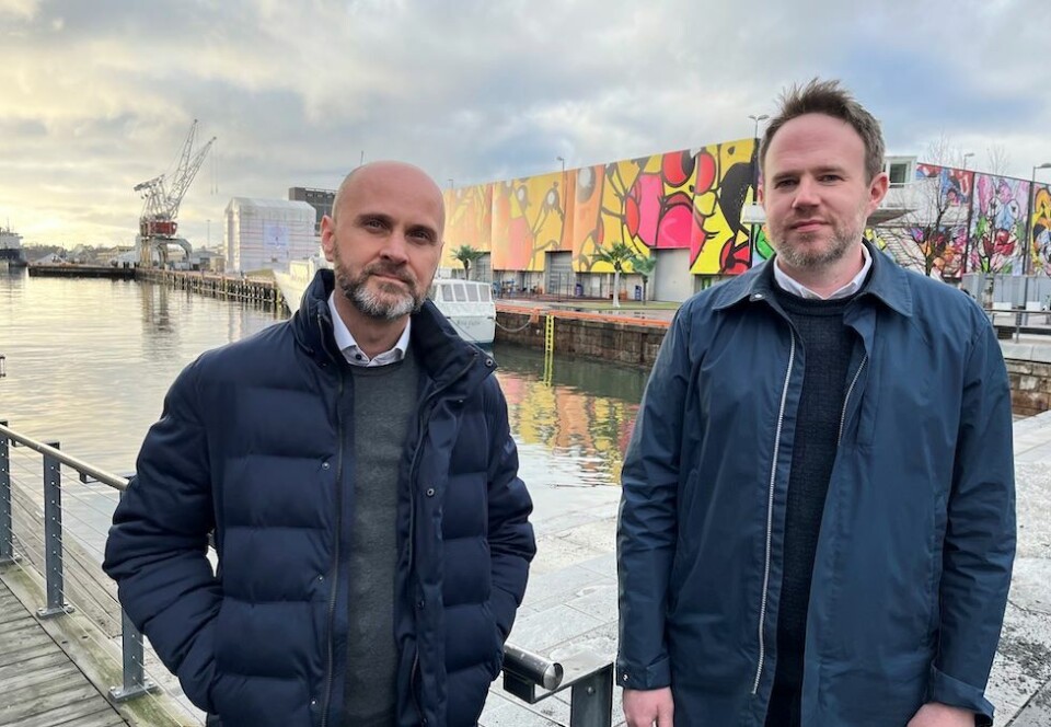 Utvider horisonten: Dawid Liszka (til venstre) leder Forte Digitals Krakow-kontor. Her møter han lederen for Oslo-kontoret, John Kårikstad, i den norske hovedstaden. Nå vil partnerne lansere Forte Digital i Danmark og Tyskland. Foto: Dag Robert Jerijervi