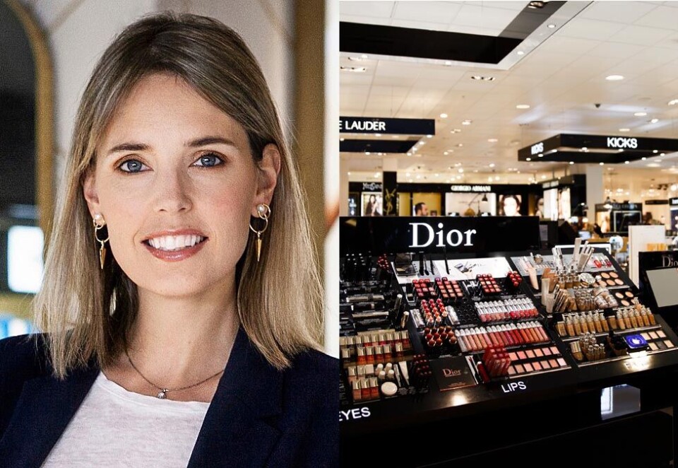 Sminke og hår: Sminke- og hårpleieselskapet Kicks har gjennonmført en større byråkonkurranse i Norden. Her nordisk markedsdirektør Helena Bukowski ved siden av Kicks-butikken på Steen og Strøm i Oslo. Foto. NTB.