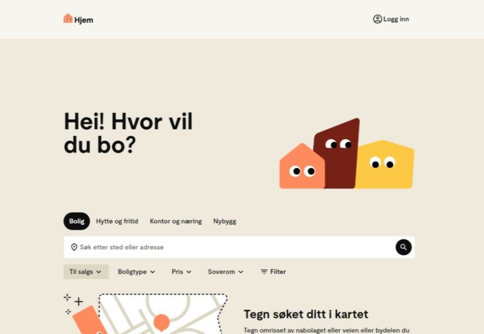Forside: Slik ser forsiden til hjem.no ut. Foto: Skjermdump.