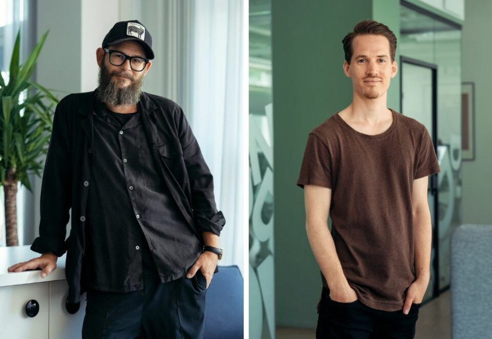 Kreative ledere: Frank Nystuen (t.v) og André Gidoin er imponert over de norske resultatene i undersøkelsen til Indikat. Selv klatret de helt til topps med byrånettverket Nord DDB som har kontorer over hele Norden. Foto: Nord DDB.