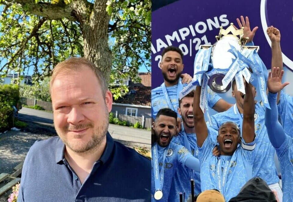 Gulljubel: Det var ikke bare Manchester City som kunne juble for førsteplass i helgen. Albert Arli, markedsdirektør i OneCall, vant Kampanje-ligaen 2020-2021 og kan smykke seg med tittelen «bransjens beste Fantasy-spiller». Foto: Privat / Peter Powel/Pool via AP