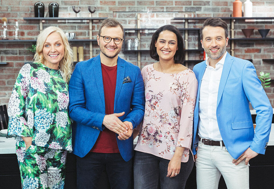 Skal lage frokost-tv med Mastiff: Programlederne Vår Staude, Espen Fiveland, Desta Marie Beeder og Peter Bubresko går til høsten i gang med Mastiff-produksjonen av God Morgen Norge. Foto: TV 2