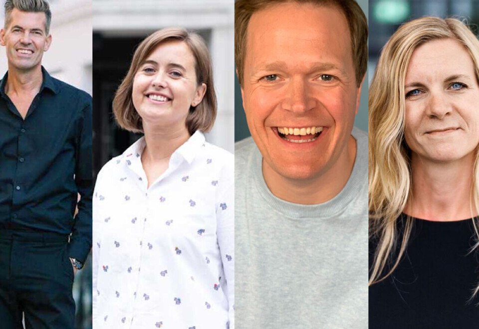 Nye hovedleverandører til Norges Bank: Try Apt og Christian Braathen (t.v. i bildet) overtar som hovedleverandør på delkontrakt én for SDG og Silje Storhaug (til høyre i bildet), mens Noa Ignite og Kristine Bjørnstad tar over styringen fra Netlife Design og Kristoffer Krohn Eide på delkontrakt to.