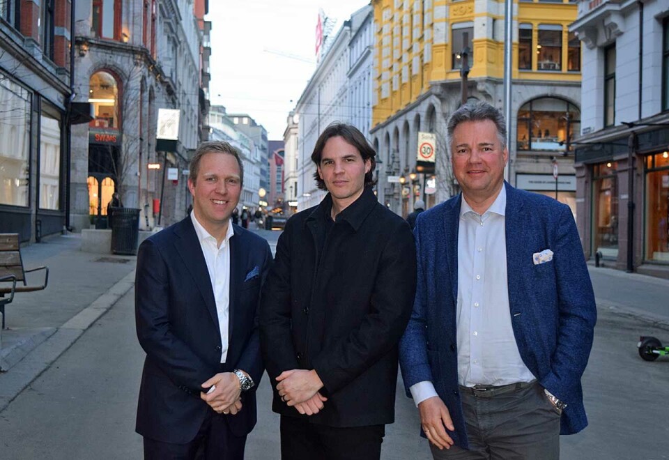 Samler bransjetopper: Styreleder i Coright er tidligere Get-topp og i dag Schibsted-direktør Torbjørn Aamodt (til venstre) har fått med seg tidligere markedsdirektør i Orkla, Arve Heltne på eiersiden i oppstartsselskapet Coright. Her sammen med daglig leder Jonas Fabian Vasbotten (i midten). Foto: Knut Kristian Hauger