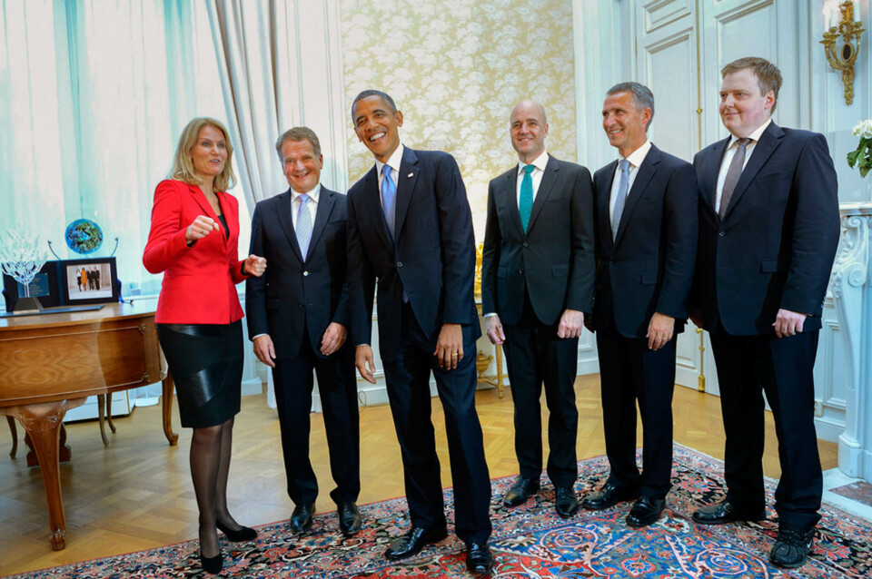 På besøk: Barack Obama var i går på besøk i Norden og møtte Nordens statsministre, Helle Thorning-Schmidt, Sauli Niinistö, Fredrik Reinfeldt, Jens Stoltenberg og Sigmundur Davíð Gunnlaugsson. Foto: ENRIK MONTGOMERY