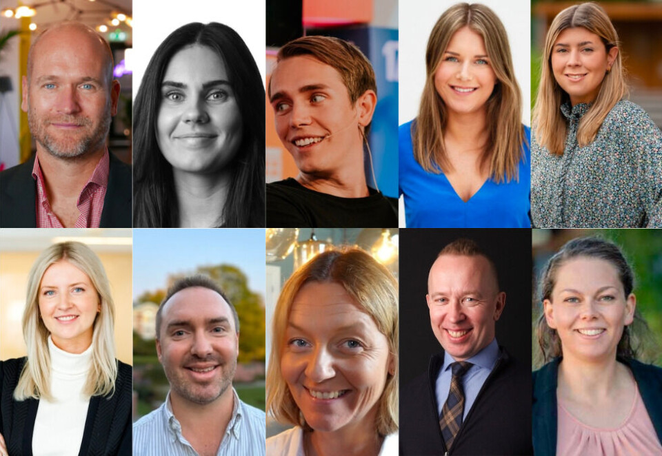 Disse møter du på Kampanjes employer branding-konferanse: Fra venstre: Hans Petter Stub (Whydentify), Alexandra Palm (Opinion), Kristoffer Lande (Gobi Stories), Mikaela Folkestad (Schibsted Partnerstudio), Maiken Mandal (GK Gruppen), Rikke Etholm-Idsøe (Caulis), Ole Kristian Jonsrud (Fremtind), Jannike Larsen Hjelle (Great Place To Work), Sverre Haugen (MeyerHaugen) og Caroline Kindle (GK Gruppen).