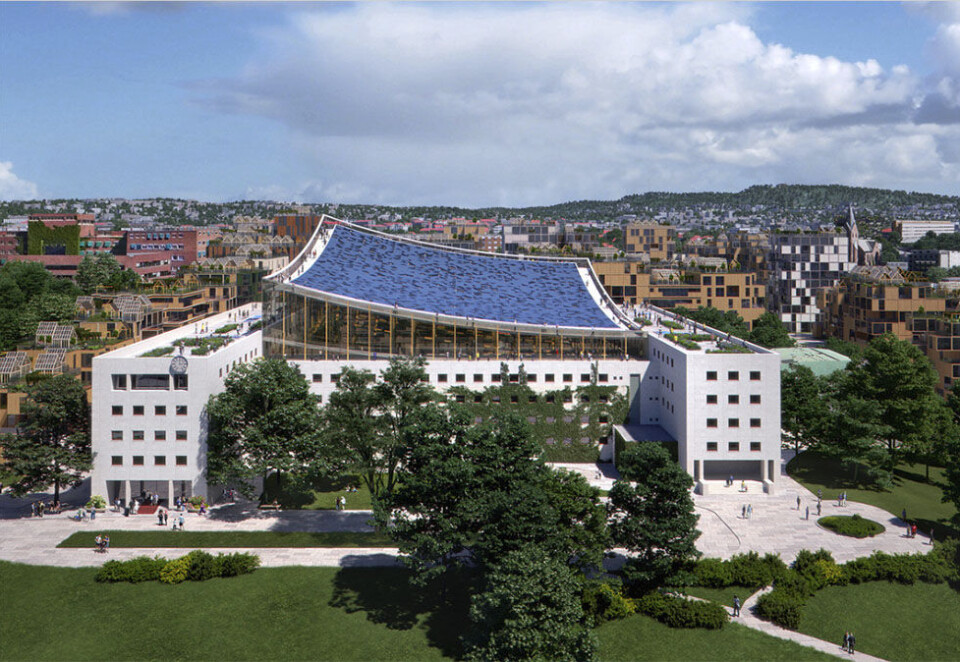 Skal være selvforsynt: Snøhetta og Ferd ser for seg et solcelletak over Kringkastingshuset som skal gjøre bygget selvforsynt med energi i planene som ble offentliggjort i Ferdmagasinet i fjor. Foto: Snøhetta/Plom