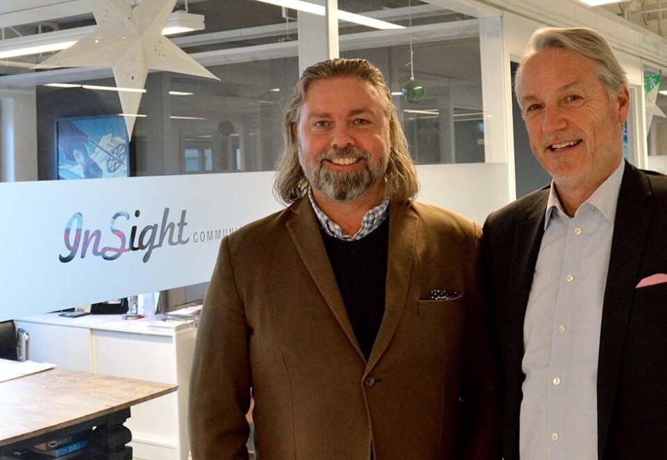 Vil styrke seg digitalt: Daglig leder i In Sight, Geir Kjærnes (til høyre), går inn på eiersiden i ThumbAd AS for å styrke seg i det programmatiske reklamemarkedet. Her sammen med Tor Olav Haugen fra ThumbAd.
