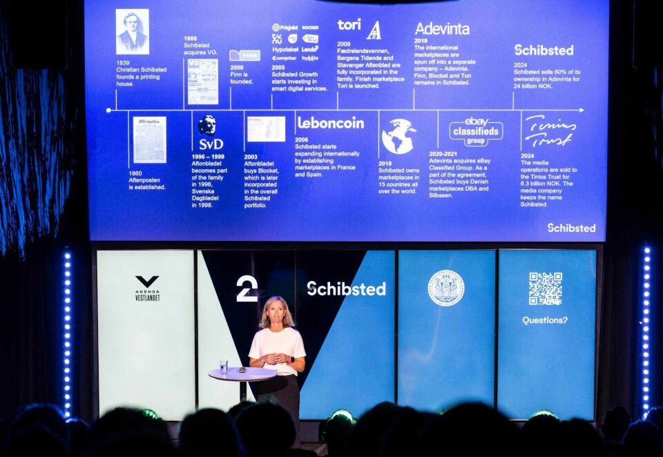 Ser utfordringer: Kunstig intelligens kan utgjøre en trussel for Schibsteds medievirksomheter, men det er ikke det eneste som bekymrer toppsjef Siv Tveitnes. Foto: Thor Brødreskift