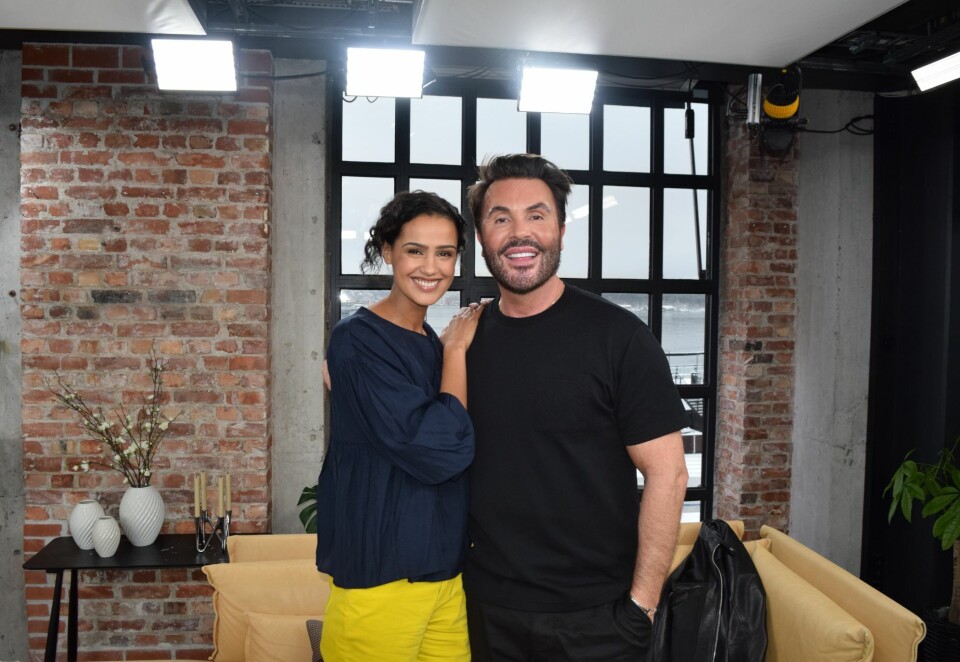 Gjenforenes: Jan Thomas var gjest hos «God Morgen Norge» fredag for å prate om «Gullfisken». Desta Marie Beeder er til vanlig programleder, men under seansen om «Gullfisken» ble hun plassert i gjestesofaen. Foto: Øyvind Hofsrud.