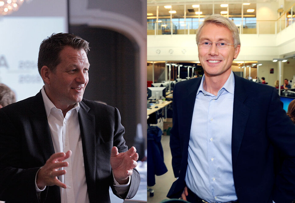 Krangler: Discovery-sjef Harald Strømme og TV 2-sjef Olav T. Sandnes fortsetter den opphetede krangelen om markedsdominans i betal-tv-markedet. Foto: Eivor Eriksen.